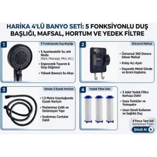 Maison Luré 5 Kademeli Filtreli Masajlı Duş Başlığı 3 Adet Yedek Filitre 150 cm Duş Hor Duş Sistemi