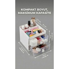 Popsy 2 Çekmeceli Makyaj Organizeri – 5 Bölmeli Kozmetik, Fırça & Takı Kutusu