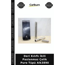 Carlburn Özel Üretim Erkek Hediyelik Aksesuar Deri Kılıflı Ikili Paslanmaz Çelik Puro Tüpü ALK3890