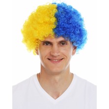 Efnaz Style Sarı Lacivert Kıvırcık Afro Bonus Peruk Taraftar Bonus Saç