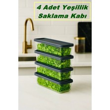 4'lü Set Yeşillik Saklama Kabı Buzdolabı Organizer Mikrodalga ve Difrize Uygun Saklama Kabı