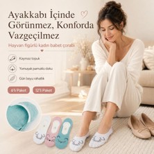 Beruflic Kadın Hayvan Figürlü Görünmez Babet Çorap 6'lı | Pamuklu Kaymaz Topuk, Ekru Pembe Nane Under