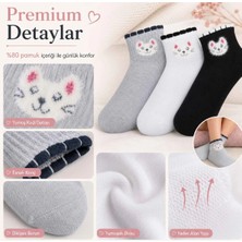Beruflic Kadın Kedi Desenli Kısa Konç Çorap 6'lı | %80 Pamuklu Dikişsiz, Siyah Beyaz Gri Under Moda
