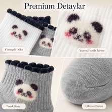 Beruflic Kadın Panda Desenli Kısa Konç Çorap 3'lü | %80 Pamuklu Dikişsiz, Siyah Beyaz Gri Under Moda