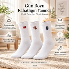 Beruflic Unisex Çorap Beyaz Hayvan Nakışlı 6'lı Set Yengeç Yılan Kedi Desenli Uzun Soket Günlük Spor