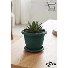 0.6 Litre Ø12,5X10,2CM Tabaklı Yuvarlak Plastik Mini Boy Villa Saksı No1 Mat Yeşil