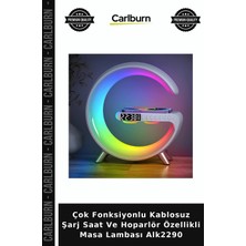 Carlburn Özel Üretim Çok Fonksiyonlu Kablosuz Şarj Saat ve Hoparlör Özellikli Masa Lambası ALK2290