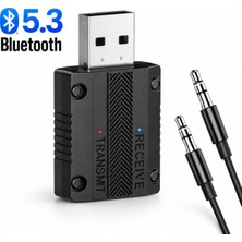 UltraTekno W15 Bluetooth 5.3 2'si 1 Arada Ses Alıcı Verici Rx Tx 3.5mm Aux USB Adaptör Araç Tv Pc Hoparlör Kulaklık