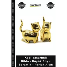 Carlburn Özel Üretim Dekoratif Estetik Lüks Salon Kedi Tasarımlı Biblo - Büyük Boy - Seramik - Parlak Altın