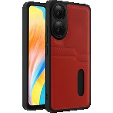 Oppo A38 Sara Kartvizitli Deri Kılıf - Kırmızı