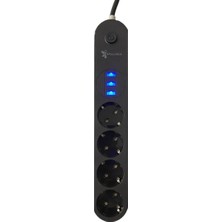 4lü Siyah Anahtarlı 3 USB Li Akım Korumalı Topraklı Çocuk Korumalı Grup Priz 2 Metre