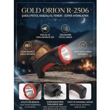 Gold Orion R-2506 Şarjlı Pistol Kabzalı El Feneri – 10W Güçlü LED Doğrudan Priize Takılan Kamp Feneri