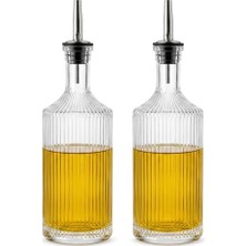 Odea Deconox 2'li Pure Model Şeffaf Cam Yağdanlık Seti - Optikli (Çizgili) Tasarım, Paslanmaz Akıtmaz Uçlu Yağ ve Sirke Şişesi (750 ml x 2 Adet)