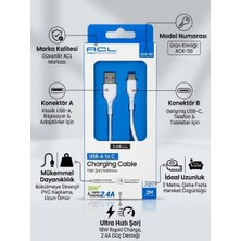 Ack-50 2.4A Ultra Hızlı Şarj ve Veri Kablosu - 2m - Lisinya