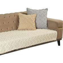 Mythriva Ponela Bohem Ponponlu Koltuk Örtüsü 90X200 cm Sadece Oturma Alanı (1 Adet)- Krem