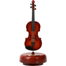 Mythriva Dekoratif Klasik Keman Figürlü Müzik Kutusu – 18 cm Ahşap Standlı Retro Döner Mekanizmalı Masaüstü Süs ve Hediyelik