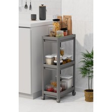 Mythriva 3 Katlı Hazneli Tekerlekli Gri Mutfak Banyo Rafı Pg MIT1216