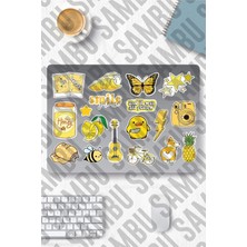 Mythriva Yellow Aesthetic Temalı Sticker Etiket Seti 1 - Sarı Sticker - Laptop Notebook Telefon