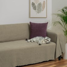 Mythriva Latuda Home Mikrofiber Şönil Fitilli Minimalist Koltuk Örtüsü -175X300 cm Large, Çift Taraflı, Kaymaz, Terletmez, Kapuçino