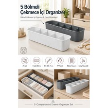 Mythriva Tr 5 Bölmeli Çekmece Içi Organizer 2li Set Dolap Düzenleyici Kutu Gri Beyaz Çok Amaçlı Banyo Makyaj Çorap Düzenleme Kutusu Pp Plastik Ribbed Tasarım 722440