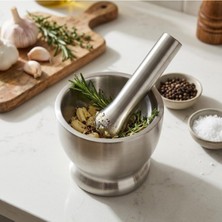 Mythriva Tr Paslanmaz Çelik Havan Küçük Boy, Tokmaklı Baharat Ezici ve Öğütücü, Sarımsak Tuz Karabiber Ot Sos Hazırlama, 10 cm Yükseklik, 10 cm Ağız