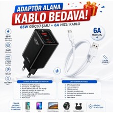 Mythriva Tr Gan 65W Ultra Hızlı Şarj Cihazı 3 Çıkışlı Hızlı Şarj Aleti Başlığı ve 67W Usba To Micro Data ve Hızlı Şarj Kablosu 1m Beyaz Hediye