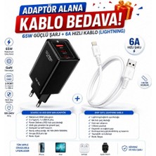 Mythriva Tr Gan 65W Ultra Hızlı Şarj Cihazı 3 Çıkışlı Hızlı Şarj Aleti Başlığı ve 67W Usba To Lightning Data ve Hızlı Şarj Kablosu 1m Beyaz Hediye
