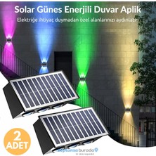 Mythriva Tr Technosmart 2ADET Güneş Enerjili Çift Taraflı 6 Ledli Aplik Rgb Işık Duvar Lambası Bahçe Aydınlatma