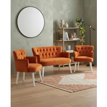 Mythriva Tr Roma Çay Seti Koltuk Takımı 2+1+1 Babyface Kumaş Ahşap Beyaz Ayak Balkon ve Bekleme Takımı - Bakır