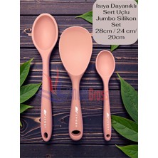 Mythriva Tr Sert Uçlu Isıya Dayanıklı Silikon Kaşık Seti, 28 Cm, 24 Cm, 20 Cm, Pembe