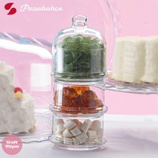 Mythriva Tr Paşabahçe Villa Patisserie 3 Katlı Cam Kapaklı Saklama Kabı, Küçük Boy, Şeffaf
