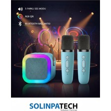 Mythriva Tr Çift Karaoke Mikrofonlu Kablosuz Bluetooth Rgb LED Işıklı 5 Ses Efektli Stereo Ses Usb/sd Hoparlör