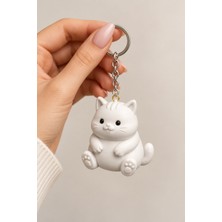 Maygiy Sevimli Tombul Kedi Anahtarlık 3D Figürlü Beyaz Kedi Çanta ve Anahtar Süsü