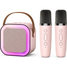 Mythriva Tr Karaoke Mikrofonu, 2 Mikrofon 1 Hoparlör, Net Pürüzsüz Ses Kalitesi, Bluetooth Bağlantılı, Rgb LED Işıklı, Şarjlı, USB Tf Type-C Girişli Ev Ofis Parti Için Pembe Renk Çift Karaoke Mikrofonlu Hoparl