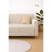 Mythriva Tr Sycamore Home Koltuk Örtüsü 175X215 cm –zigzag Desen Çekyat Örtüsü, Kaymaz, Yıkanabilir, Lüks Kumaş Şönil Jakarlı (Taş Rengi)