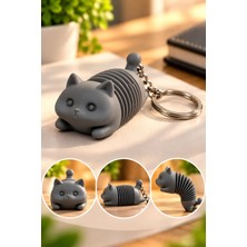 Maygiy Flexi Kedi Anahtarlık Hareketli Esnek Gövdeli 3D Baskı Gri Kedi Çanta Süsü