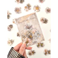 Mythriva Tr Vintage Romantic Floral Altın Yaldızlı Gri Çiçekler 20 Adet Sticker Seti/etiket/çıkartma