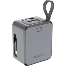 Mythriva Tr FP32 10000 Mah 35W Pd Hızlı Şarj Powerbank - Entegre Geri Çekilebilir Type-C Kablolu ve Dijital Göstergeli Taşınabilir Şarj Cihazı