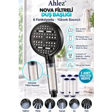 Ahlez Nova Filtreli Duş Başlığı ve 5 Yedek Filtre | Su Arıtmalı, Klor ve Kireç Önleyici