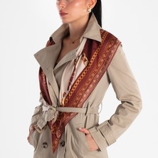 Giovanni Boulera Bordo Altın Zincir Desenli Mulberry Twill Ipek Eşarp 90X90 cm