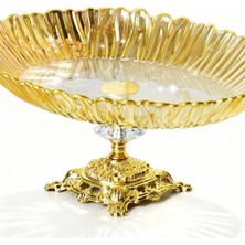 Odea Tr Assa Bazaar Aurora Oval Gold Ayaklı Cam Servis & Sunumluk Tabak 25X35 Altın 25 x 37
