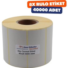 Odea Tr Eko Termal Rulo Etiket, 20MM x 40MM 40000 Adet 8 Rulo Yan Yana 4li Sarılmış Rulolar 40MM Kuka Çapı Barkod Yazıcılar ile Uyumludur, Ribon Kullanmadan Yazdırılabilir