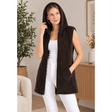Sweet's Collection Kadın Yelek Tunik Acı Kahverengi Kapüşonlu Standart Kalıp Özellikli