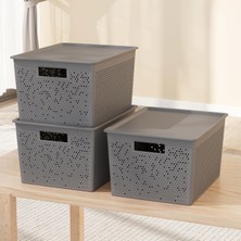 Odea Tr Seul Çok Amaçlı Kapaklı Saklama Kutusu - Şık ve Dekoratif Dolap Içi Organizer Düzenleyici (4 L / 12 L / 20 L Boy Seçenekli) 3 Renk (Gri, 20 Litre)