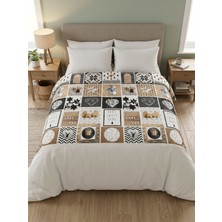 Maki Home Makiteks Çift Kişilik 200X220+2*(50X70) Nevresim Seti Home Sweet Home Patchwork Rustik Geyik ve Kalp Desenli Beyaz
