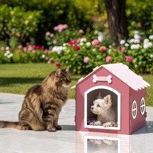 Odea Tr Ahşap Dekoratif Kedi ve Köpek Evi ve Minderi, Köpek Kulübesi, Mdf Materyal (Pembe, Standart)