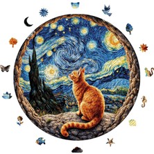 Odea Tr Ahşap Puzzle Yetişkin - Yıldızlı Gecenin Altındaki Kedi - 252 Parça, 29 x 29 cm - Yapıştırıcı Folyo Dahil - Benzersiz Şekilli Parçalar & Özel Figürler - A1-14