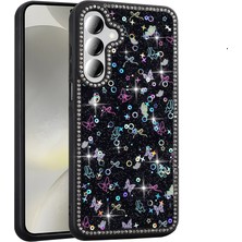 Noktaks Galaxy A55 Uyumlu Kılıf Taşlı ve Simli Tasarım Azra Kapak - Siyah - T37383