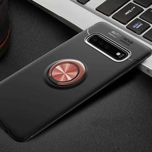 Zore Galaxy S10 Plus Uyumlu Kılıf Koruyucu Yüzüklü Karbon Ravel Kapak - Siyah-Rose Gold - T7556
