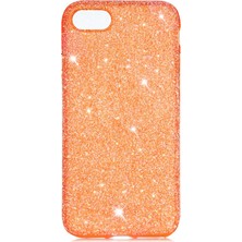 Noktaks iPhone 7 Uyumlu Kılıf Simli Koruyucu Eni Kapak - Turuncu - T15270